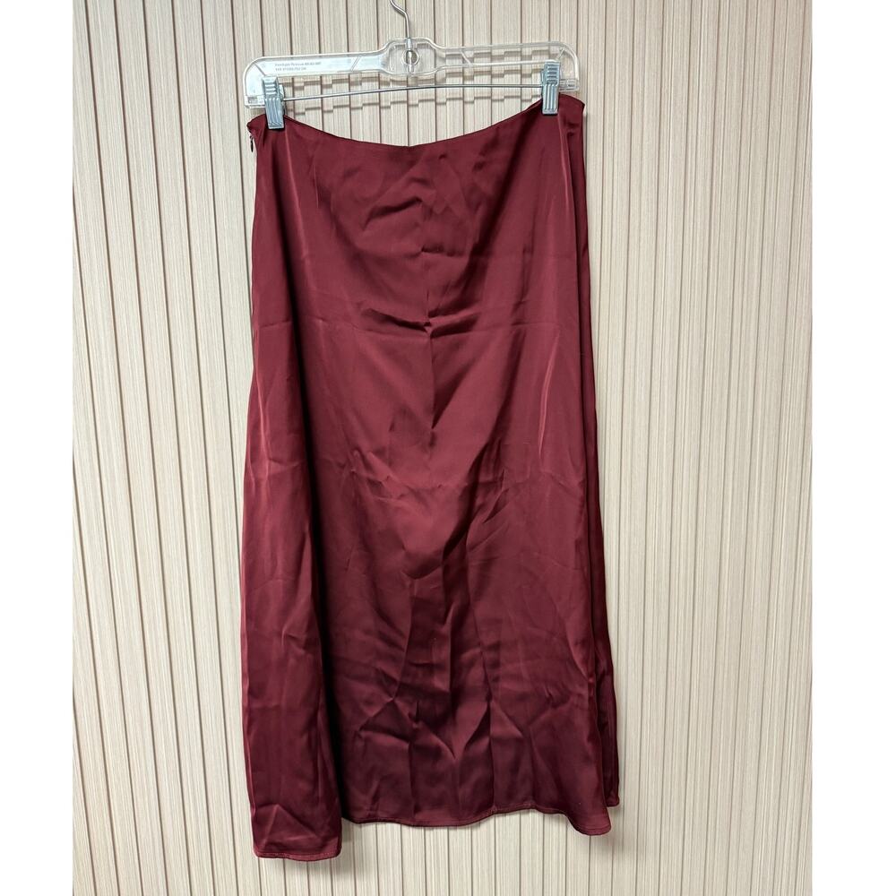 Friful Satin Midi Skirt in Burgundy Women's Size XL